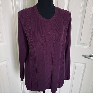 🍁 Solid Burgundy Basic Editions Cable-Knit Crew Neck Sweater Size M